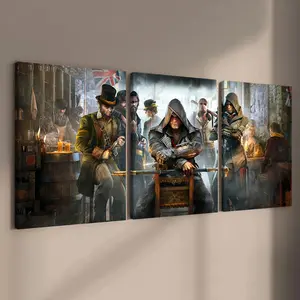 Assassin Alliance Pattern Canvas Painting with Frame, Retro Assassin Pattern Wall Art, Wall Decor for Home Living Room Bedroom Office, Ornaments