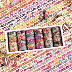 [Vintage Fruit Washi Tape] 48 Rolls Vintage Fruit Washi Tape Set | 10mm (0.4 inch) Thin Decorative Tapes for Journaling, Scrapbooking & DIY Crafts - Cute School Supplies & Planner Stickers