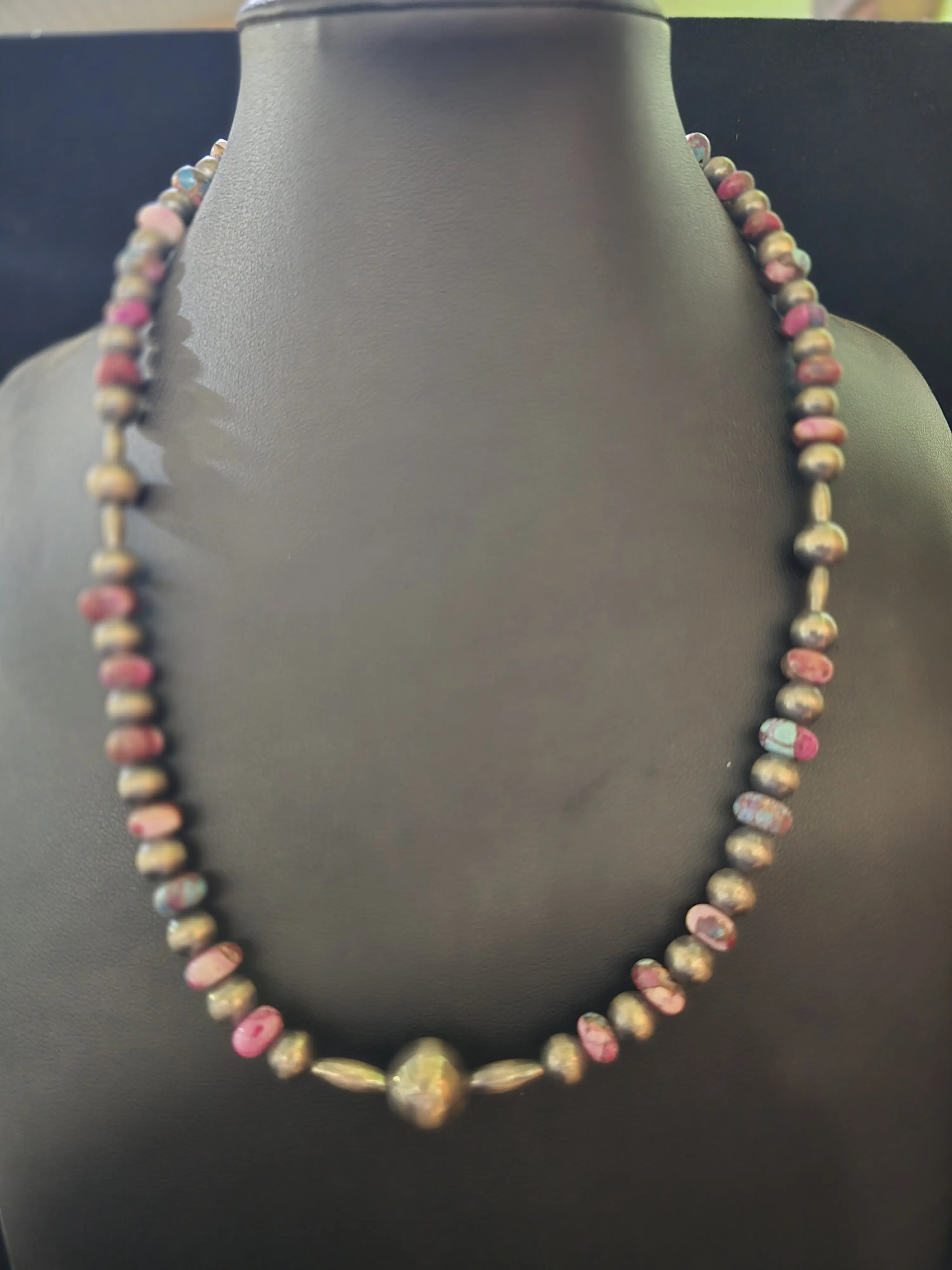 Navaho Pearls with Red Rose Dahia Turquoise Necklace
