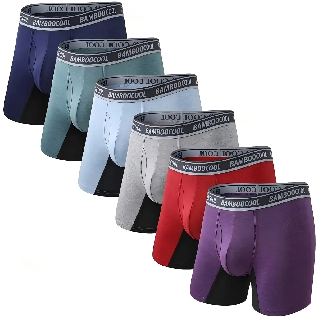 BAMBOO COOL Menswear Men's Bamboo Viscose Boxer Briefs - Soft, Elastic, Label-Free, Breathable, Moisture-Wicking Athletic Trunks with Open Fly, Seamless Butt, Plain Design (3A, 3C), All-Day Performance Men's Boxer Briefs