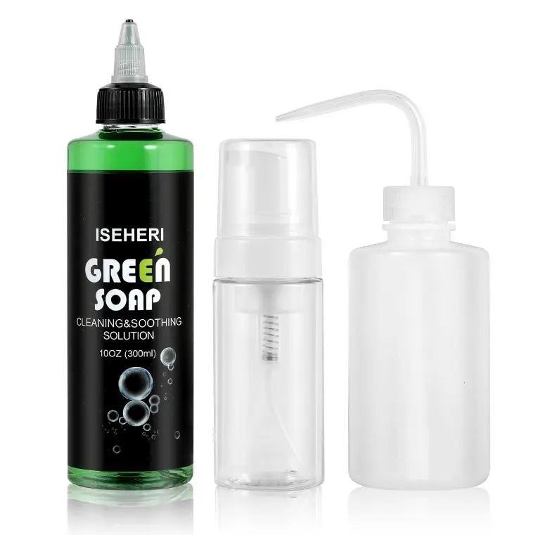 Ultra Concentrated Green Soap Tattoo (10 oz) with 120ml Foaming Bottle and 8 oz Squeeze Bottle – Tattoo Supplies for Tattoos, Piercings, Skin and Equipment Cleaning