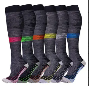 6pc Compression Socks for Women Men Medical Grade Support Improve Blood Circulation Yoga Running Cycling Gym Workout Sweat Absorbent Breathable Lightweight Legwear Fitness Recovery Socks Stripe pattern