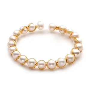 Pearl Gold Bracelet Luxury Fashion Jewelry Elegant Accessory - Open Bangle Adjustable Size