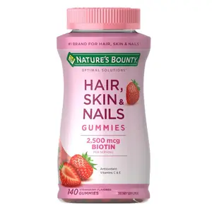 Nature's Bounty Hair, Skin & Nails with Biotin, Dietary Edible Strawberry Gummies Vitamin Supplement, Supports Healthy Hair, Skin, and Nail - Health for Women, 2500 mcg, 140 Ct, 70 Total Servings