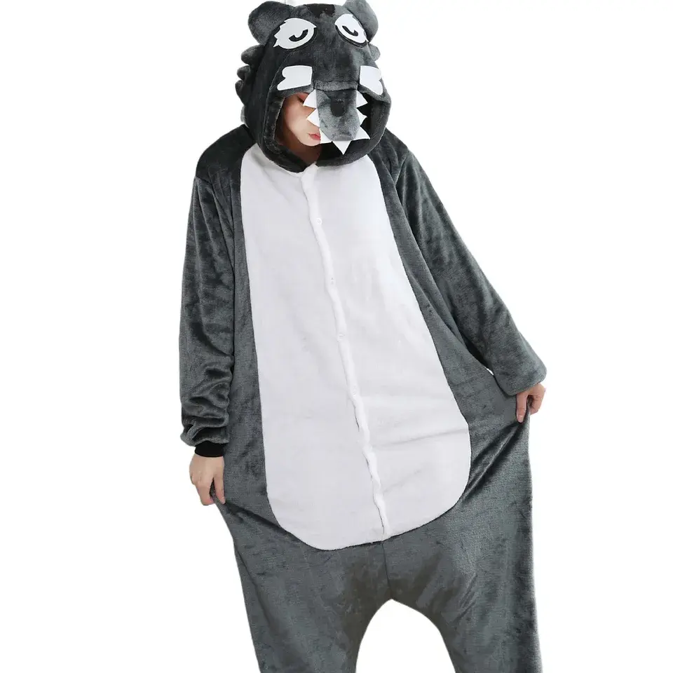 Winter Unisex Wolf Anime Cosplay Costumes Onesies Kigurumi Onesie Pajamas Adults Flannel Pyjamas Animal Sleepwear Jumpsuit