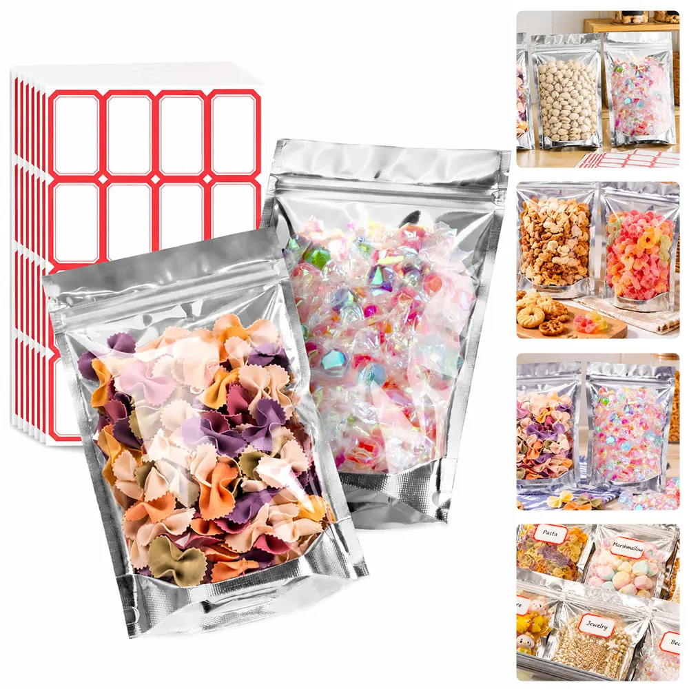 200 Packs 7.87x5.52 Inches Mylar Bags with 13Pcs Tags Kit for Food Storage, Clear Resealable Bags for Small Business Packaging Supplies, Snacks Candy Bath Salts Hand Made Gift Festival