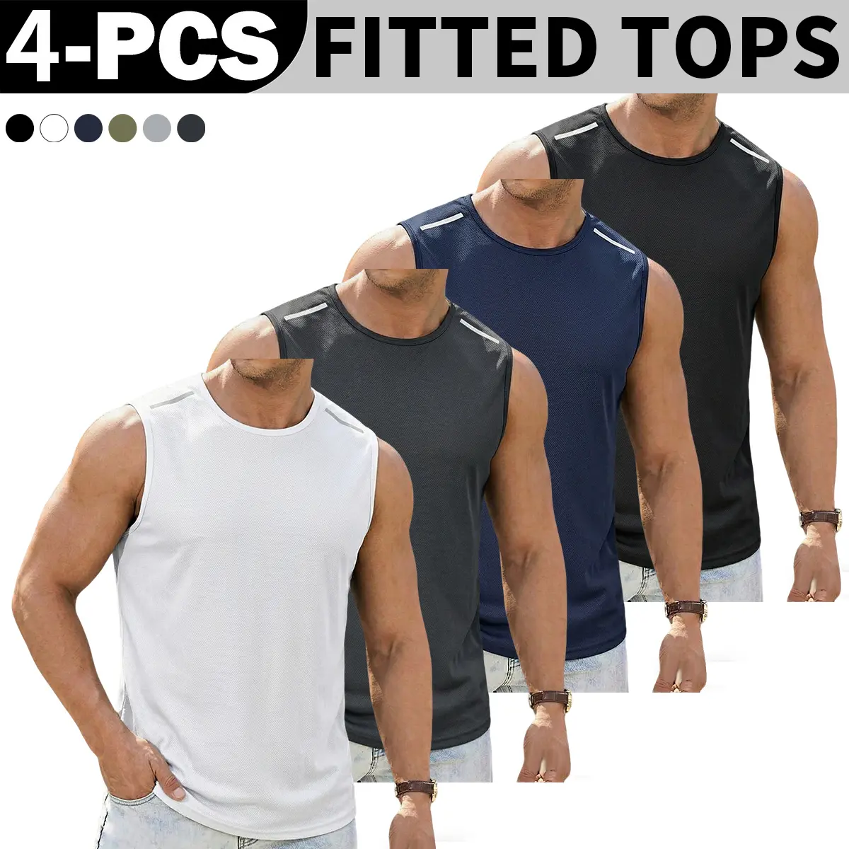Men's Quick Dry Reflective Graphic Print Athletic Wear Tank Top - Crew Neck Breathable Sleeveless Sports Vest, Lightweight Safety Glow Fitness Vest Top for Night Running, Summer Training, Sleeveless Sports Vests