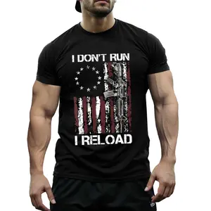 100% Cotton American Flag Patriotic Shirt I Dont Run I Reload Gun Design for Freedom Lover, Pro USA Outdoor Shooting Range Apparel, Machine Washable Round Neck