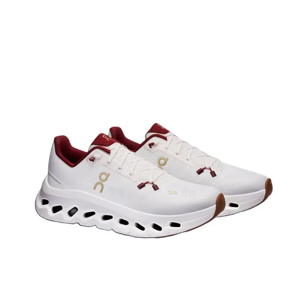 White Burgundy Knit Mesh Chunky Hollow Sole Running Sneakers Light Shock Absorb Athletic Trainers Comfort Holiday New Year Walking Workout Footwear