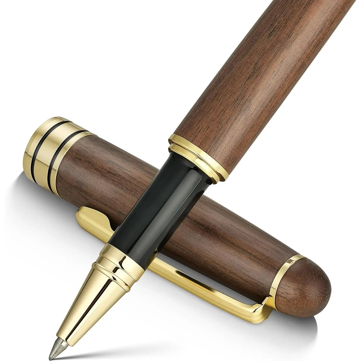 High-Quality Handcrafted Antique Wooden Walnut Ballpoint Pen Writing Set - Detailed Writing Extra Fine Point, Chess-Themed Accents, Legal Pad Accessory, Invitation Card Compatible, Extra Black Refills, Christmas Boxed for Office Lovers