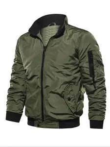 Men's Regular Fit Contrast Binding Zip Up Bomber Jacket Coats, Casual Pocket Long Sleeve Funnel Neck Outerwear for Winter, Men's Clothes for Daily Wear