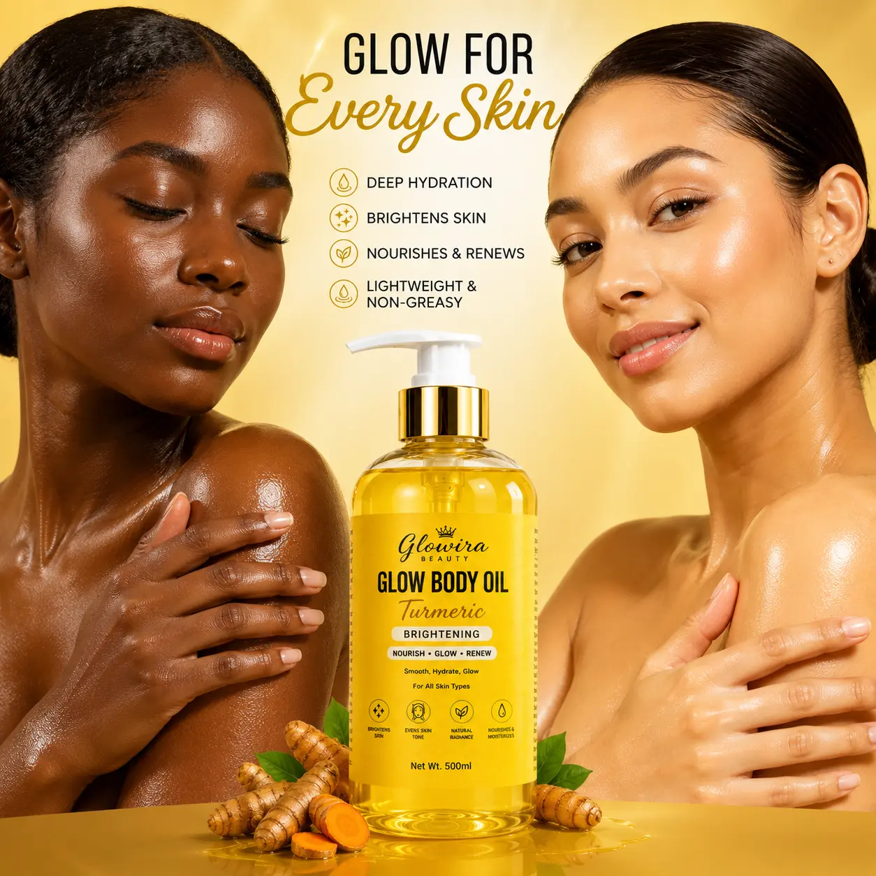Turmeric Glow Body Oil, Hydrating Bath & Body Care Massage Oil for Radiant Skin