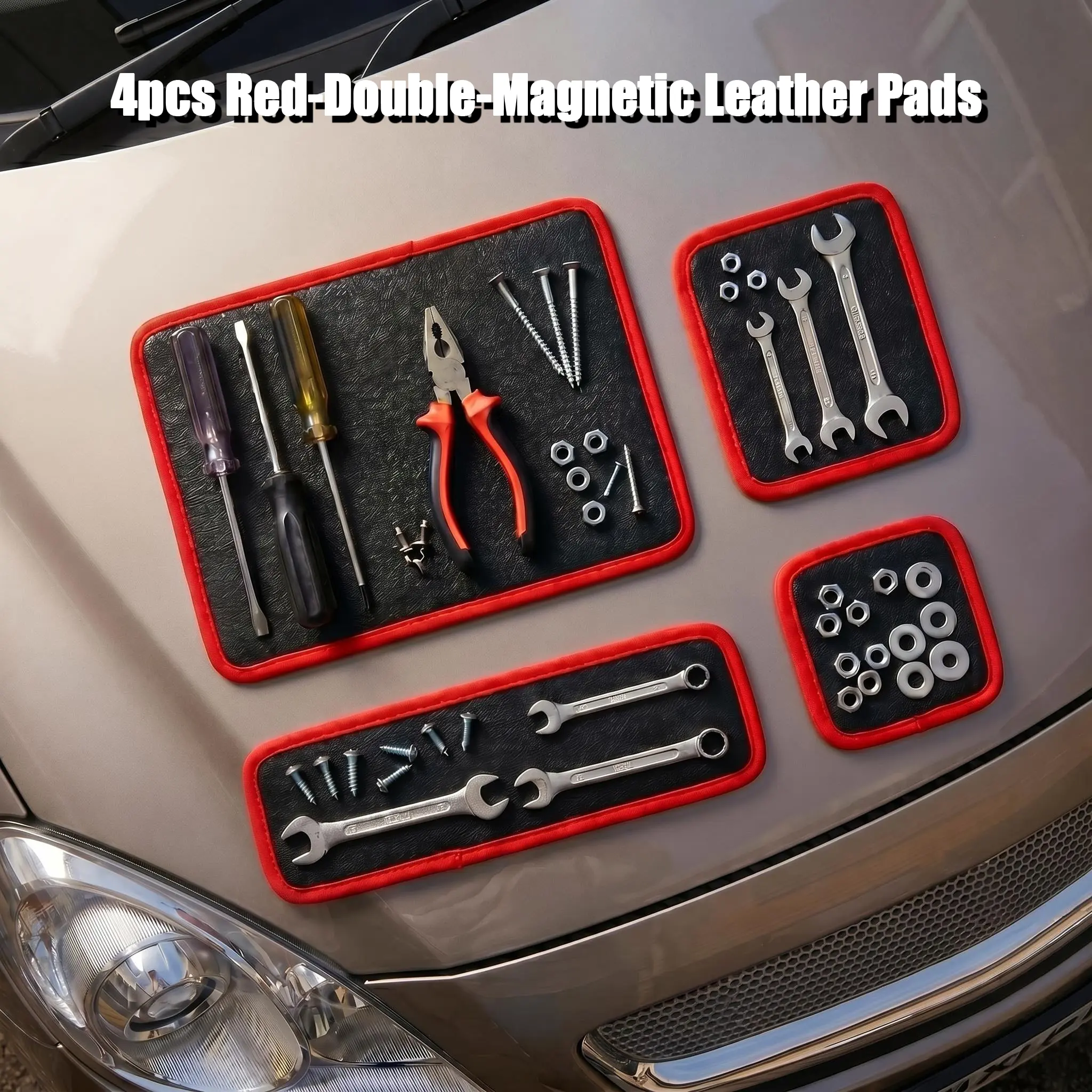 4PCS Heavy-Duty Flexible Magnetic Tool Mats - Anti-Slip, Oil-Resistant, Easy-to-Clean Trays with Magnetic Absorption & Magnetoresistance for Mechanics, DIY Use (12.6in-9.65in, 11.89in-4.09in, 6.3in-5.31in, 4.61in-4.61in)