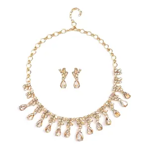 Multi Color Glass Crystal Dangle Drop Earrings Necklace Set for Women Jewelry Size 20-22" Birthday Christmas Gifts for Women