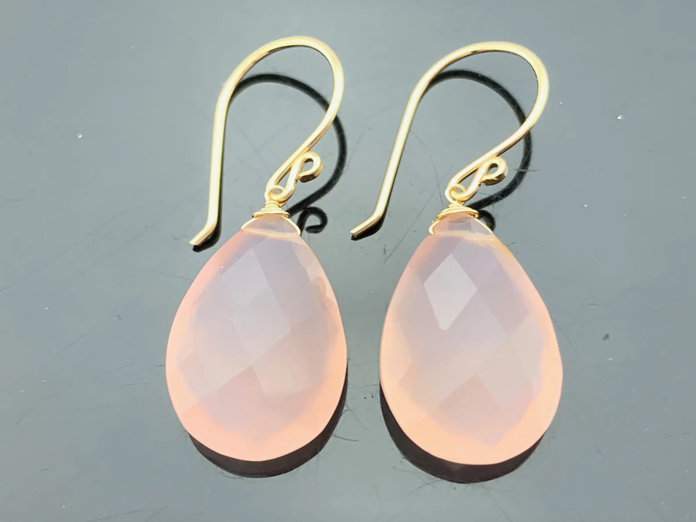 Large Pink Chalcedony Drops · Faceted Gemstone Earrings · 14K Gold Filled or 925 Sterling Silver · Handmade Gift for Her