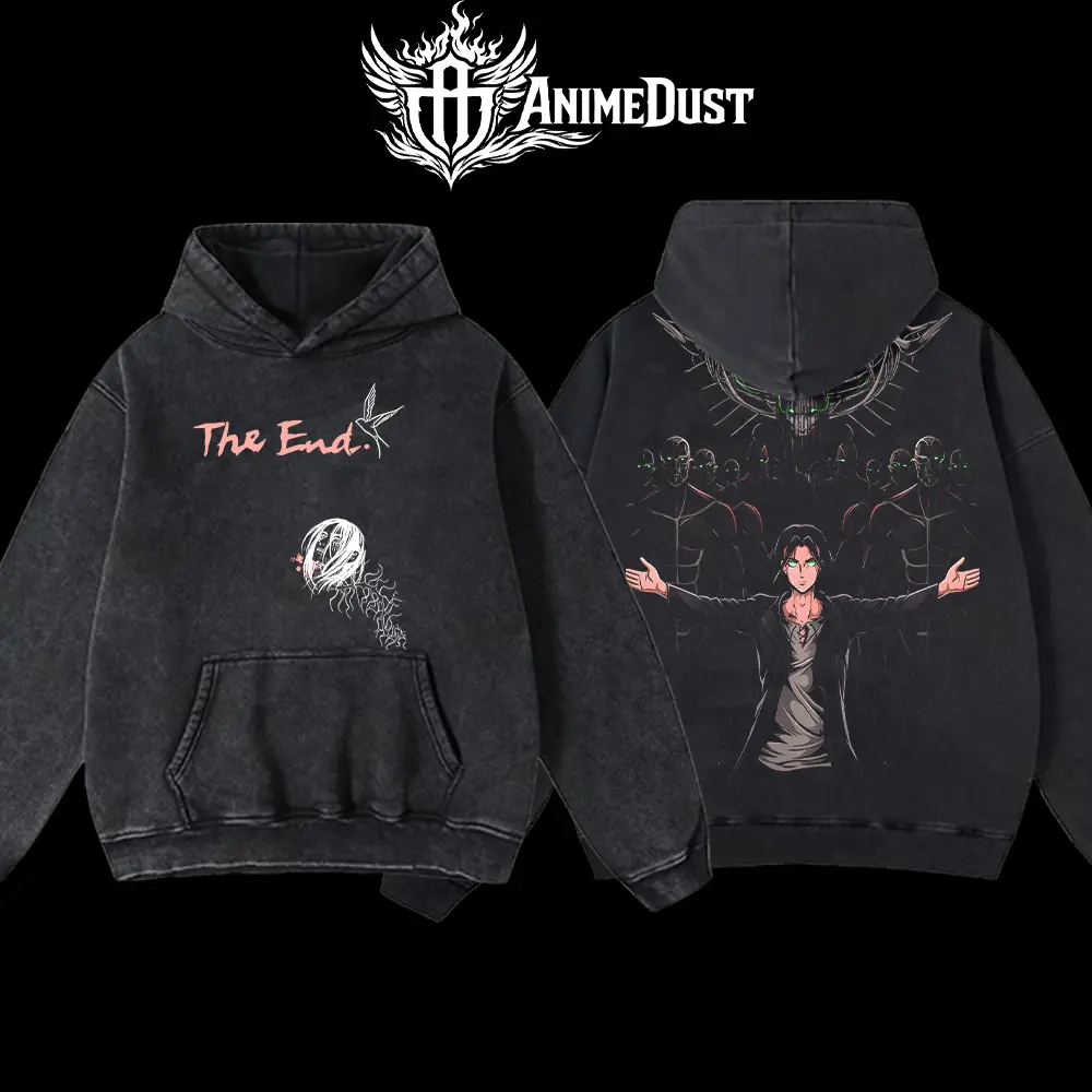 Men's Unisex Seamless Fabric Casual Everyday Eren The End Premium Washed Oversized Titan Anime Graphic Tee, Dark Manga Streetwear Vintage Acid Wash Shirt