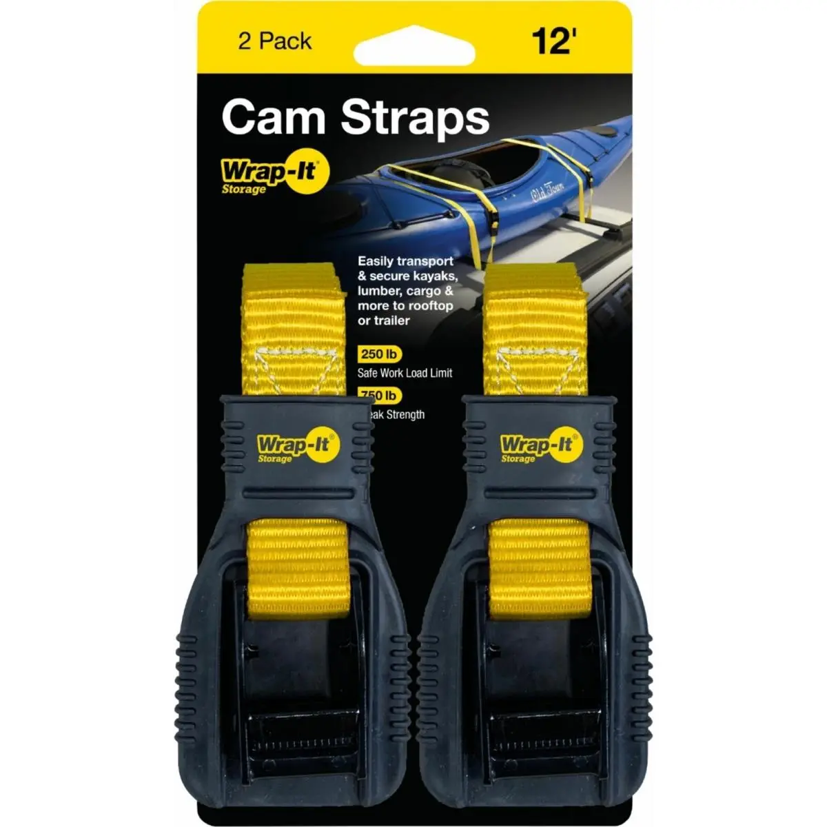 Jjaamm 112839 Rubber Buckle-Back Cargo Strap, 12 in., Scratch-Free Secure Load Bag Accessory, 2 per Pack (3 Total Packs)