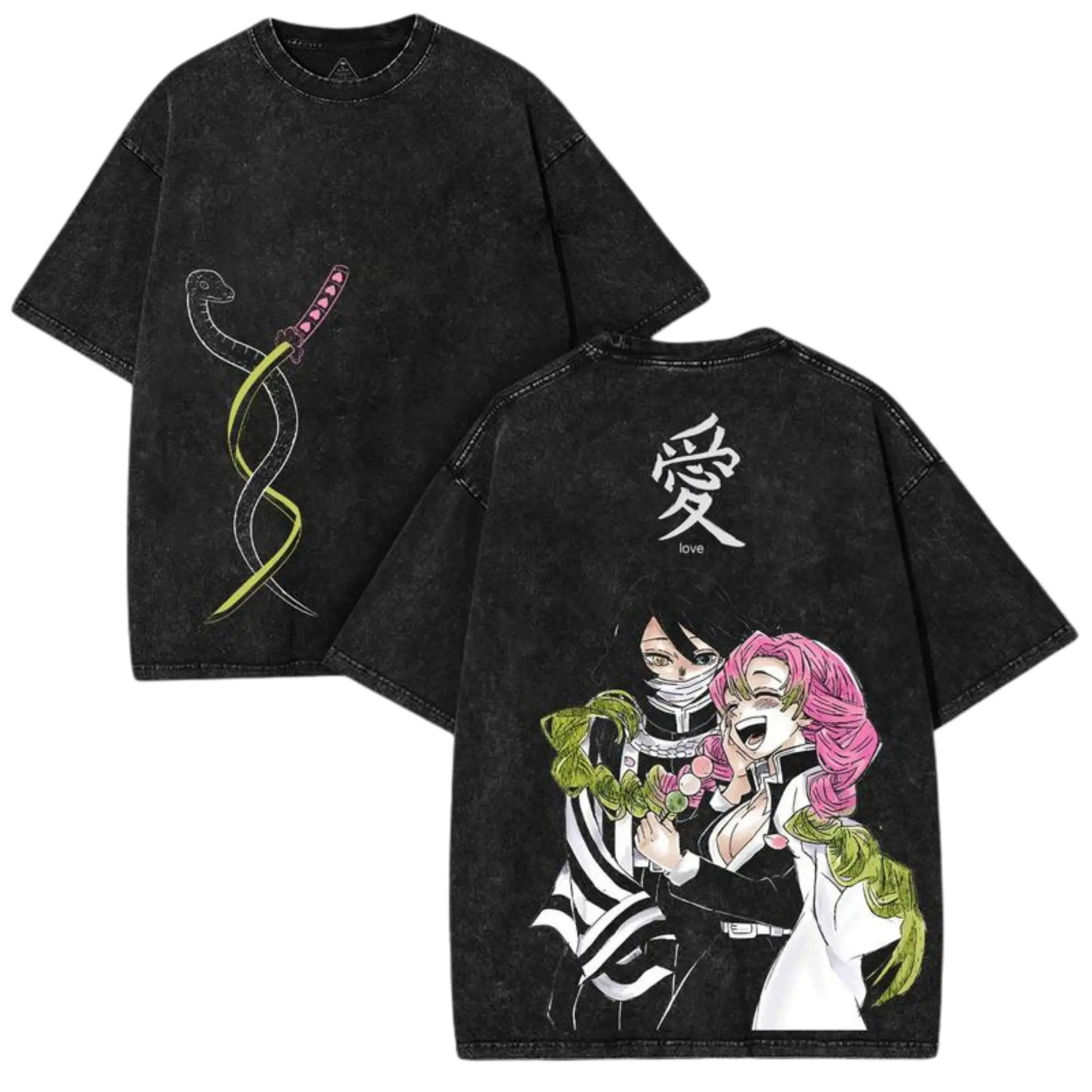 Obanai x Mitsuri Love Hashira Demon Slayer Tee Shirt, Fashion Cotton, Full Sizes, Full Colors, For Man, For Women