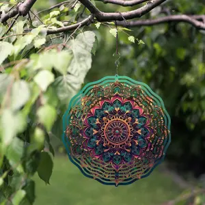 Mandala Pattern Hanging Wind Spinner, 360 Degree Rotating Metal Wind Spinner, Outdoor Garden Balcony Decoration, Hanging Spinner Gift for Friends Family