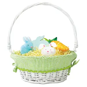 Lillian Vernon Kids Wicker Easter Basket - Removable Green Liner With Embroidered Name, For Young Girls & Boys, Baby’s First Egg Hunt, Cute Custom Spring Gifts, 11” x 14” Organiser Plastic