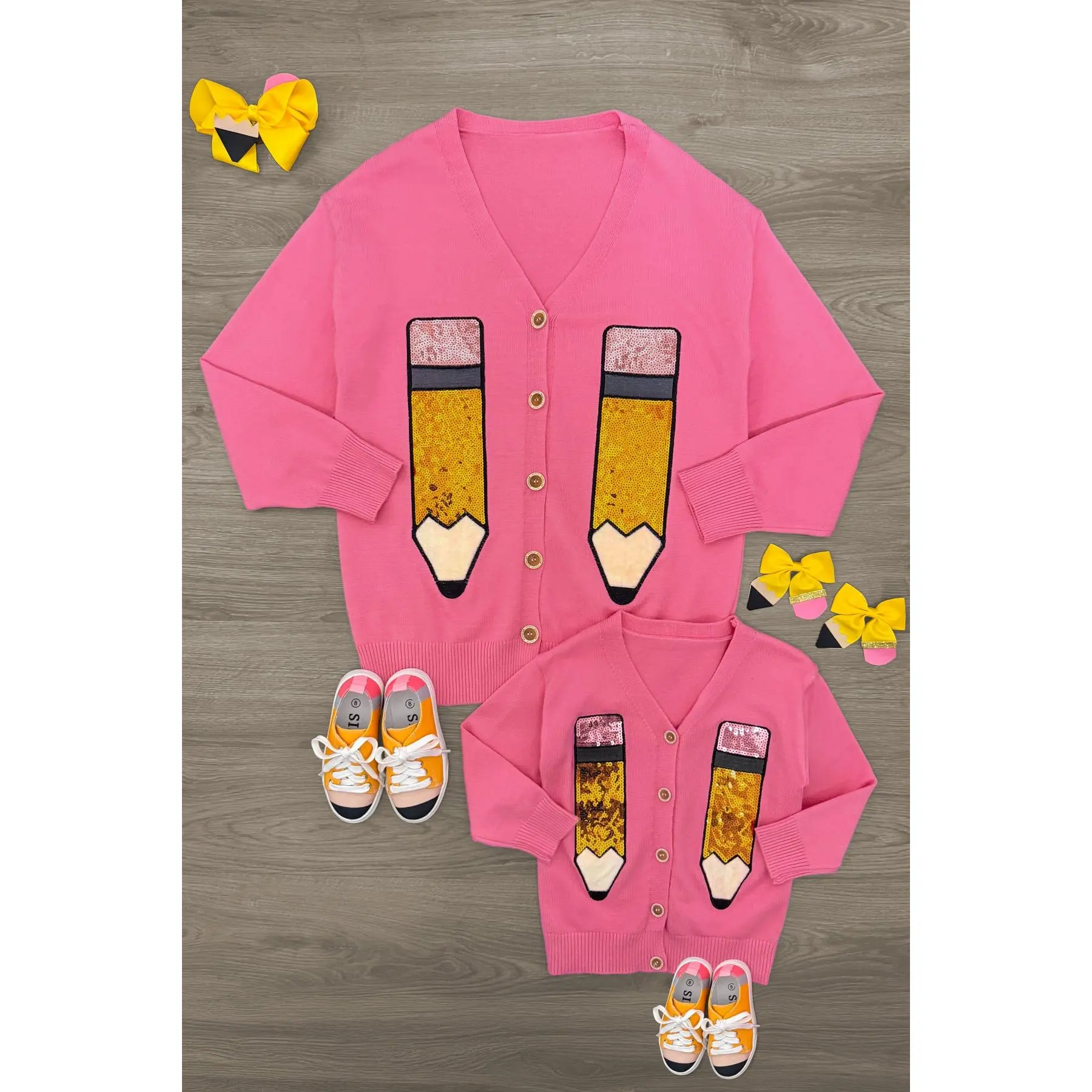 Mom & Me - Hot Pink Sequin Pencil Cardigan Mom & Me - Hot Pink Sequin Pencil Cardigan