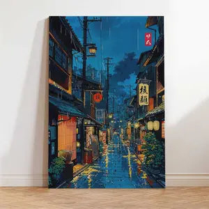 Cartoon Japanese Illustration Tokyo Tea House Anime Style City Street Cafe Scene Wall Art Print Modern Ukiyo-e Decor Poster