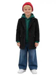 【Bebekids】Kids' Fall & Winter Long Coat, Casual Loose-Fitting Jacket for Boys & Girls, Western College Style, Warm Pockets Design, 90-160cm Height-24227