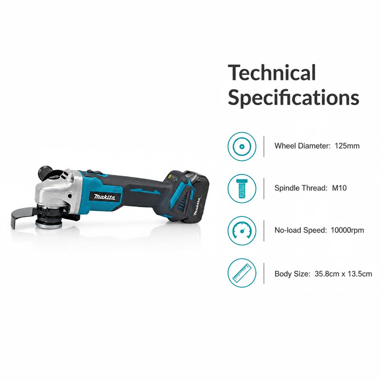 Makita DGA404 Cordless Brushless Motor Angle Grinder, 10000 RPM High-Speed Motor, Ratchet Wrench, Precise Control, Nut-Busting Torque, Magnetic Mount, Heavy-Duty for Cutting/Grounding, Portable Hand Tool Accessory Pack, 10000Rpm hex driver no-load project