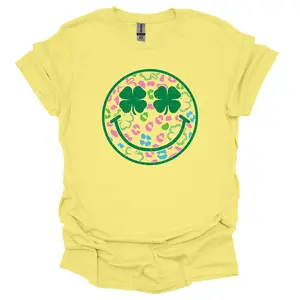 Lucky Charm Smiley Face Graphit T-Shirt, Relax Fit, Soft Print Casual Top