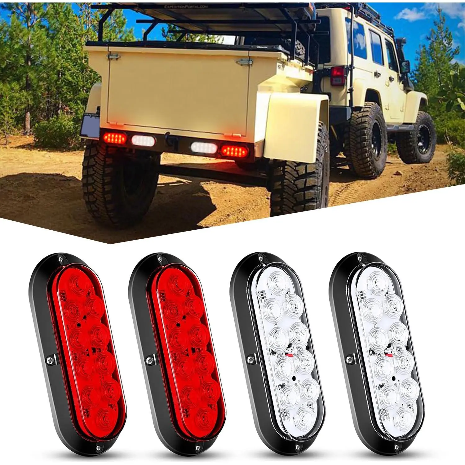 Nilight 6-Inch Oval Red White LED Trailer Tail Light Assembly, 4PCS Waterproof Stop Brake Turn Signal Reverse Blinker Auxiliary Lights, Surface-Mount for Truck, RV, Turn Signal Lights Led Backlights