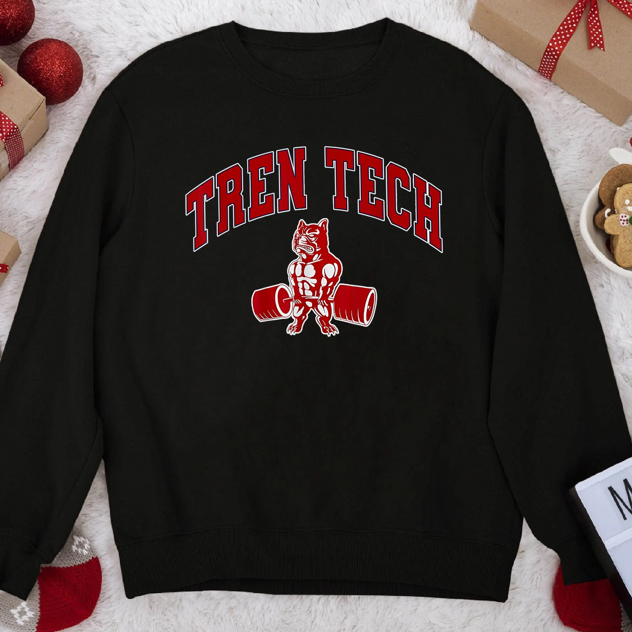 Tren Tech Gym bodybuilding Sweatshirt, Casual Long Sleeve Crew Neck Pullover for Fall & Winter