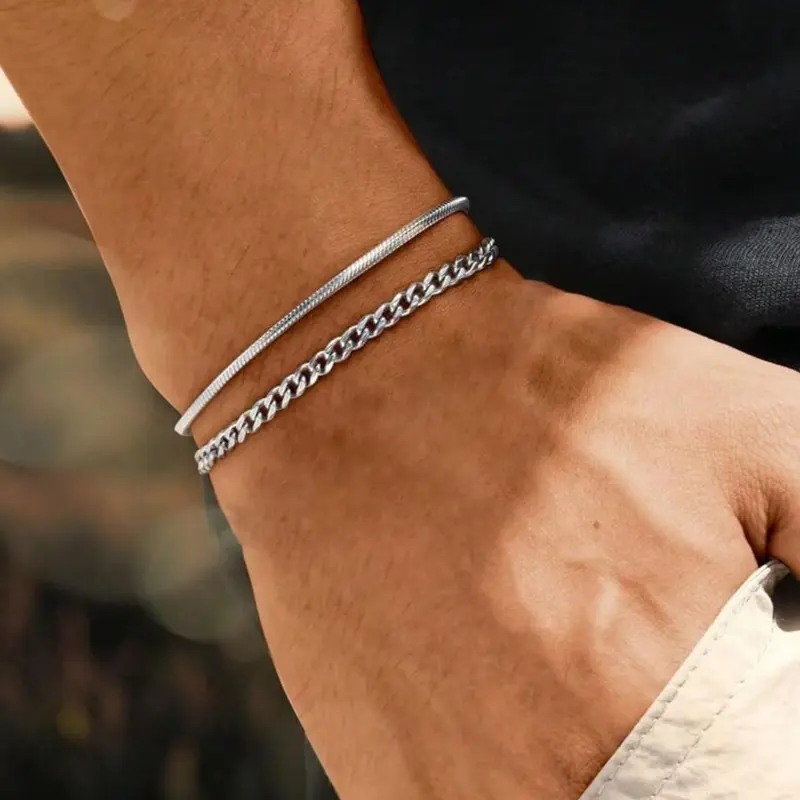 Men's Simple High Quality Stainless Steel Adjustable Metal Bracelet Set for Daily Wear, Durable and Stylish Accessory for Men