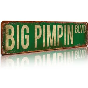 Vintage Big Pimpin Boulevard Metal Street Aluminum Sign 16x4 Inch Aluminum Poster for Home Farmhouse Bar Cafe Garage Indoor/Outdoor Gift - Plaques