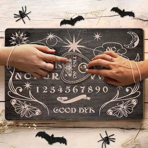 Boho Mystical Ouija Board, Artificial Wood Spiritual Divination Tool, Gothic Letters Pointer, Heart Cutout, Moon Phase Design, Halloween Decor