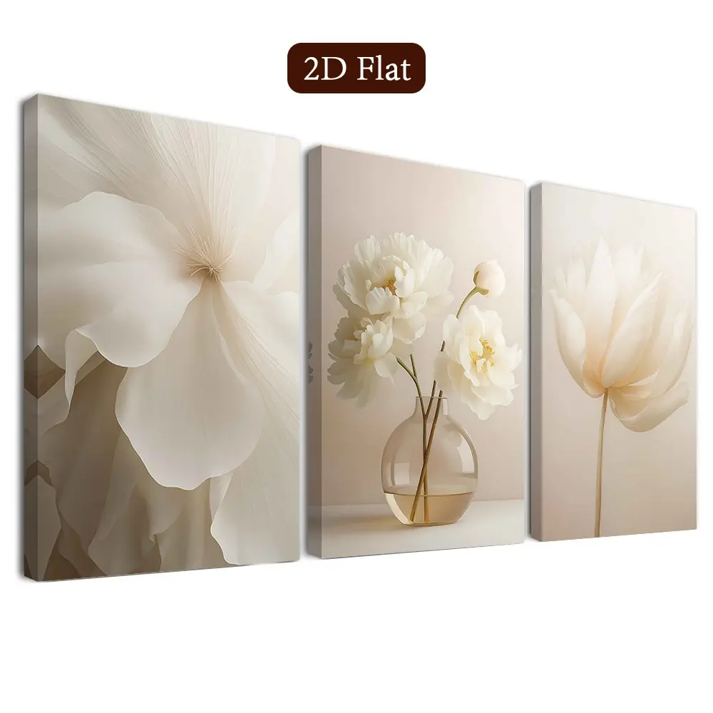 3 Piece Set Framed Wood Floral Wall Art, Aesthetic Wall Decor, Elegant Canvas Posters, Soft Pastel Art Prints, Flower, Classroom Decor, Home Office, Bathroom, Living Room, Bedroom, Artistic Indoor Decoration