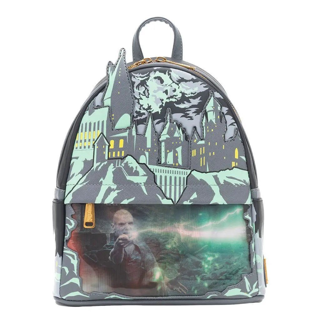 Loungefly Harry Potter Battle of Hogwarts Faux Leather Mini Backpack, Glow-in-the-Dark Casual Printed Bag with Lenticular Screen & Dark Mark, Casual Printed Backpack, Stylish Daypacks