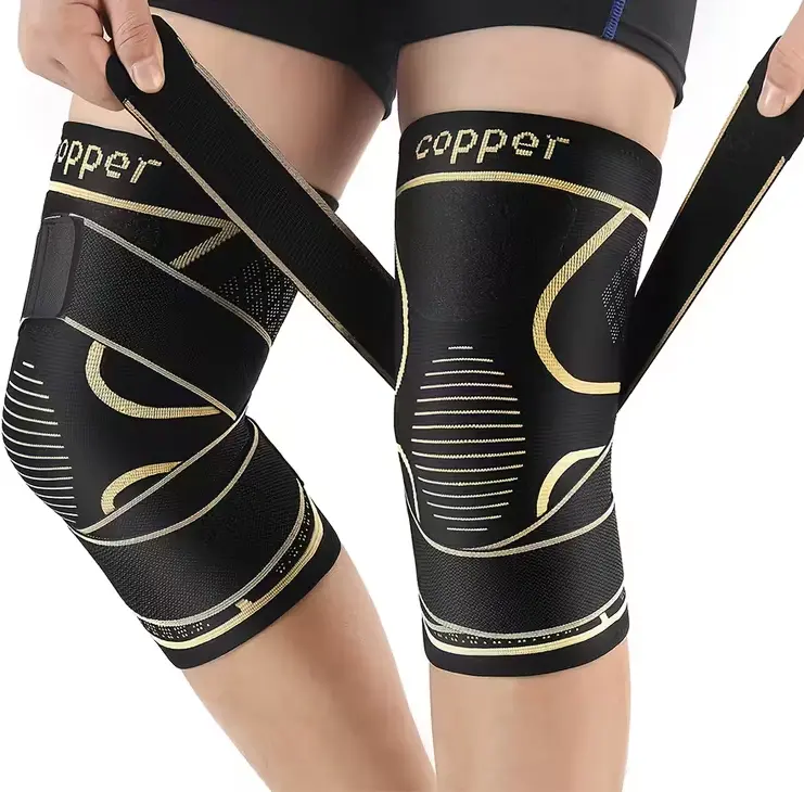 2-Pack Copper Knee Compression Sleeves with Adjustable Strap, Knee Brace for Arthritis & Joint Pain Relief, ACL Support for Running, Gym, Work & Daily Use (Men & Women)