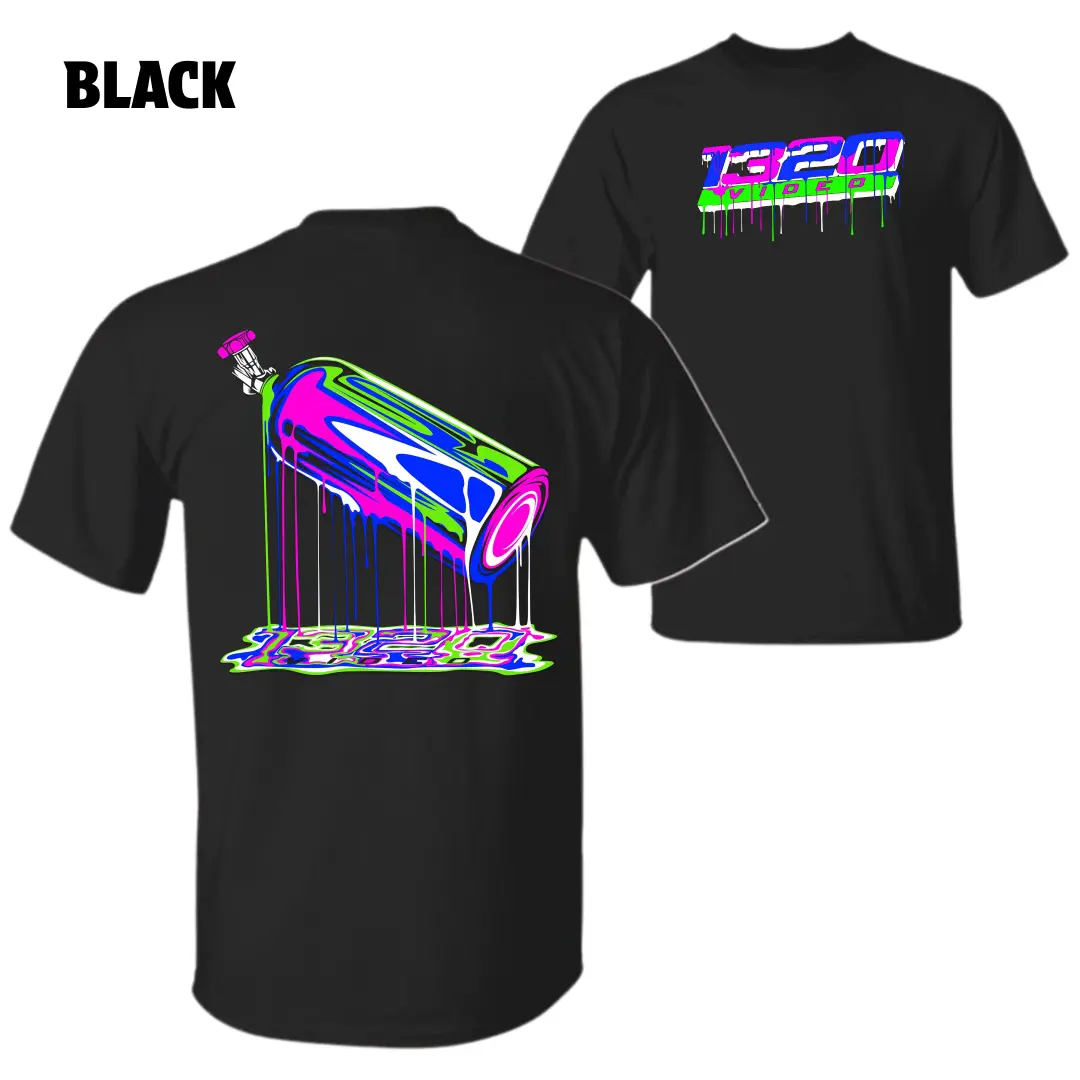 1320 Racing T-Shirt – Neon NOS Bottle Graphic with Dripping Colors and 1320 Logo, Perfect for Street Racing and Car Enthusiasts, Bold Unisex Tee for Automotive Lifestyle, Menswear Tops