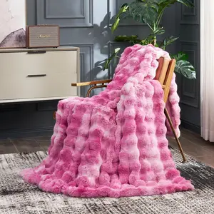 Faux Fur Throw for Couch, Fuzzy Plush Thick Bubble for Sofa Bedroom Room, 50 * 60 Inches Tie Dye Pink
