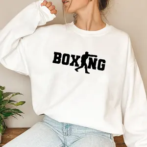 Boxing Lover Sweatshirt, Round Neck Boxer Mom Shirt, Casual Top Long Sleeve Boxing Sweater for Men & Women, Youth Birthday Tee, Women's Sweater for Fall & Winter, Sportswear for All Seasons