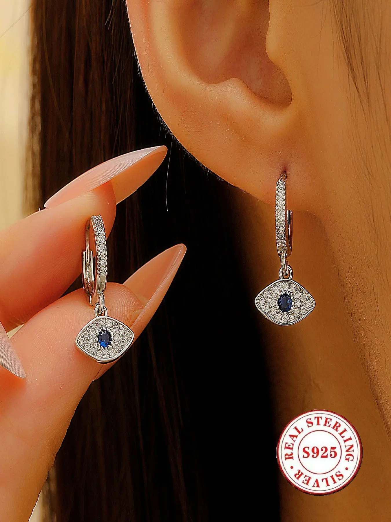 S925 Sterling Silver Evil Eye Huggie Hoop Earrings for Women, Hypoallergenic Cubic Zirconia Drop Dangle Earrings, Good Luck Protection Amulet Jewelry, Silver & Gold Plated Options, Ideal Gift for Daily Wear