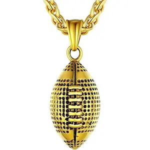 Men's Football Necklace, Rugby Baseball Basketball Stainless Steel Chain, Gold Silver Pendant, Sports Athlete Hip Hop Jewelry