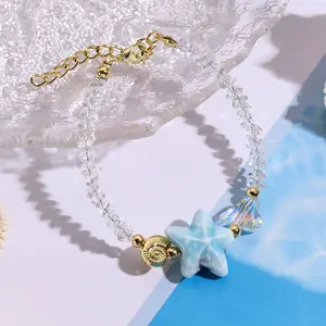 Women's Turquoise Turtle Beaded Necklace - Elegant Double-Layer White-Blue Bead Choker with Starfish Charm, Lightweight Adjustable Coastal Boho Jewelry for Summer Cruise & Camping Outdoor Use