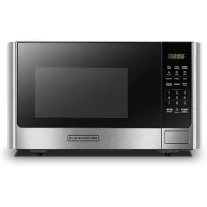 BLACK+DECKER Digital Microwave Oven with Turntable Push-Button Door, Child Safety Lock, Stainless Steel, 0.9 Cu Ft