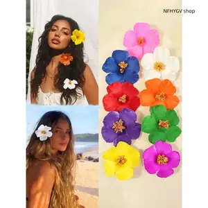 Hair Clips, Womens Multi-Pack Hibiscus Floral Pvc Hairpins In Boho Tropical Design, Lightweight Waterproof Beach Accessories For Daily Outfits And Hawaiian Summer Trips