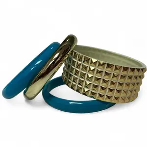 gift Y2K Vintage Bangle Set Mcbling Trashyy2k Early 2000s Cybery2k Streetwear Punk Mallgoth Gold & Teal Studded Design