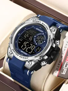 Men's Sports Digital Watch, Waterproof LED Night Light, Resin Case, Band, Round Dial, Mineral Glass, All Seasons, Water Resistant Watch