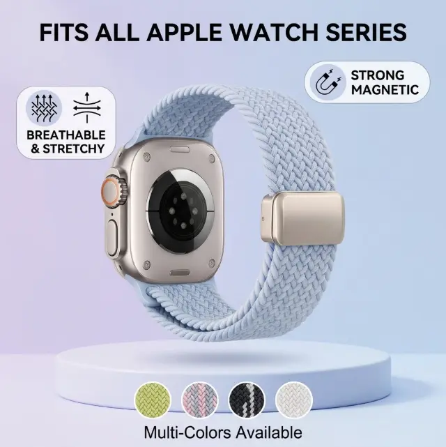 Braided Stretchy Magnetic Band Compatible with Apple Watch Bands Women Men | Soft Nylon Solo Loop 38mm 40mm 41mm 42mm 44mm 45mm 46mm 49mm, Sport Strap for iWatch Series 11 10 9 8 7 6 5 4 3 2 1 SE Ultra