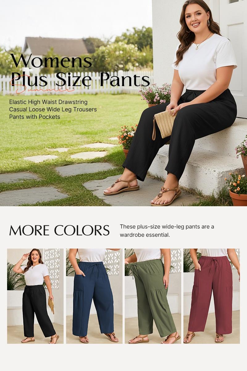 Eytino Womens Plus Size Wide Leg Pants Elastic Waist Drawstring Casual Palazzo Pants Cotton Lounge Trouser with Pockets(1X-5X) Eytino Womens Plus Size Wide Leg Pants Elastic Waist Drawstring Casual Palazzo Pants Cotton Lounge Trouser with Pockets(1X-5X)
