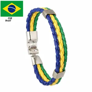 World Cup National Flag Braided Leather Bracelet – PU Faux Leather Soccer Fan Wristband